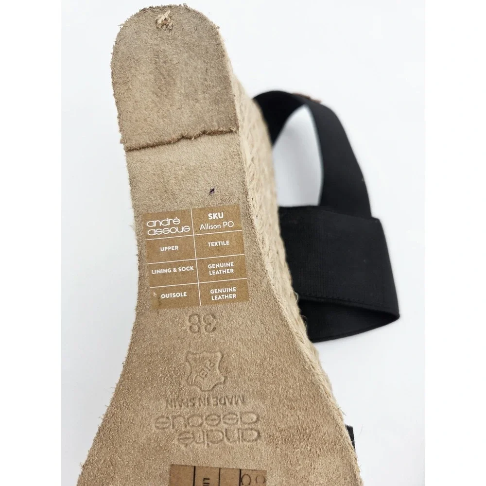 André Assous Allison Stretch Wedges Sandals Size EU 38 US 7.5-8 Espadrille Black
